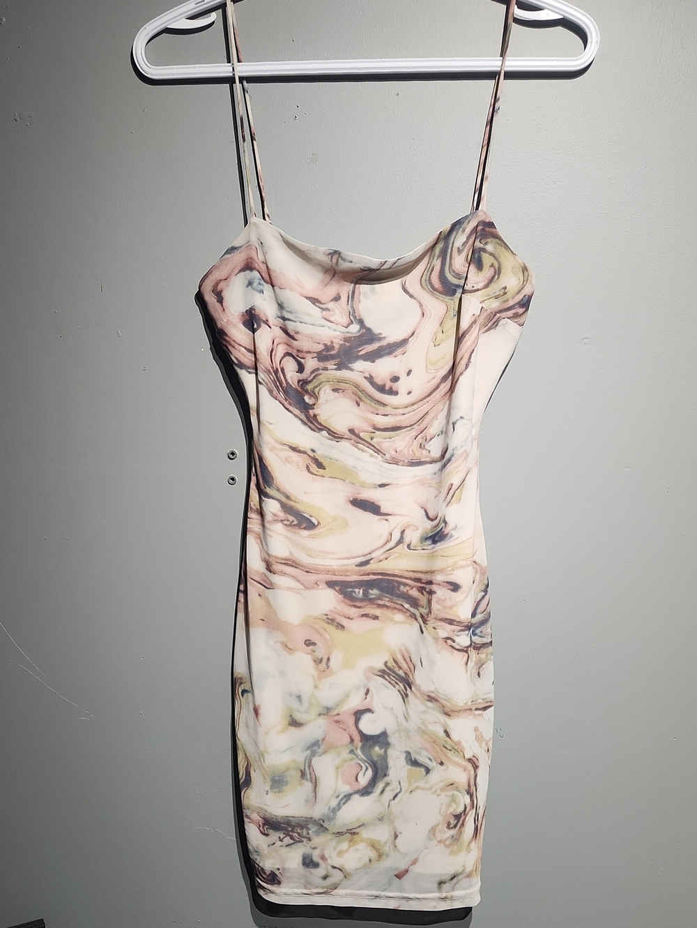 privy Marble-Print Slip Dress in Cream, Pink, Olive, and Gray